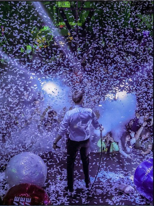 Confetti falling over a club crowd